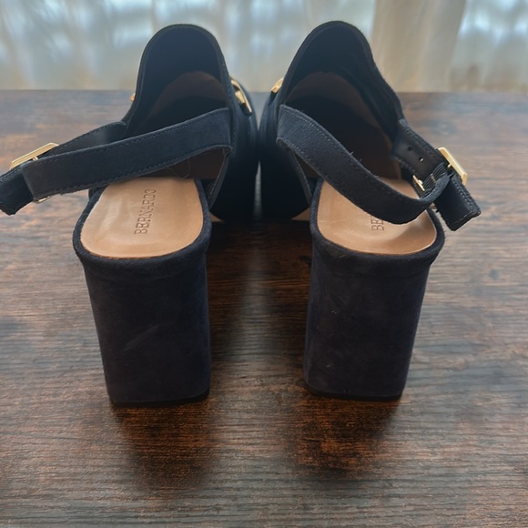 New Bernardo Napa platform sling back chain detail leather heel 7.5 navy - Picture 7 of 8
